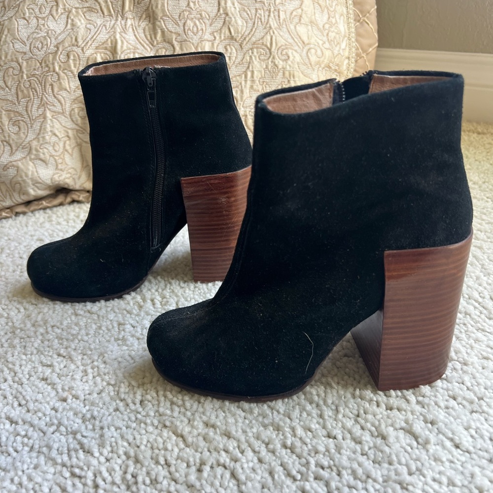 Jeffrey Campbell Black Suede Ankle Boots with Brown Heel
